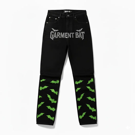 Garment Bat Full of Bats Rhinestone Jeans – Gothic Streetwear Denim | Garment Bat Garment Bat Clothing Brand