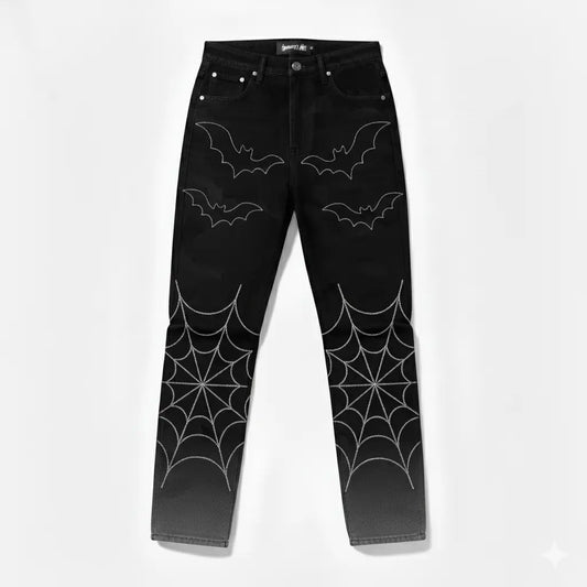 Spider Web Rhinestone Jeans (Pre-Order) – Gothic Streetwear Denim | Garment Bat My Store