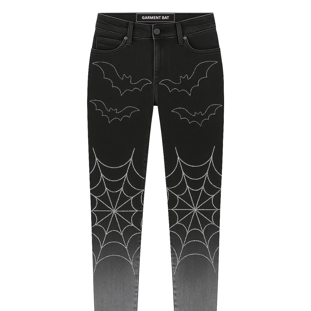 Spider Web Rhinestone Jeans (Pre-Order) – Gothic Streetwear Denim | Garment Bat
