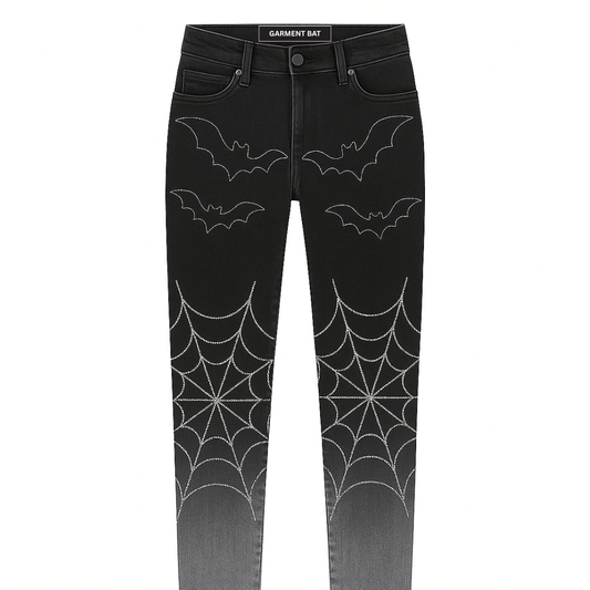 Spider Web Rhinestone Jeans (Pre-Order) – Gothic Streetwear Denim | Garment Bat